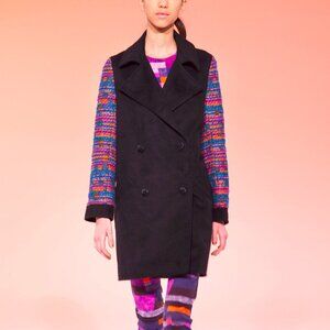 Calla Paris Fall 2013 Boucle Sleeve Black Multi-Material Pea Coat